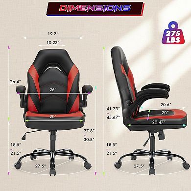 KAUFLY PU Leather Height Adjustable Gaming Chair with Flip-up Arms & Rolling Wheels