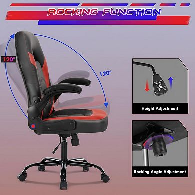 KAUFLY PU Leather Height Adjustable Gaming Chair with Flip-up Arms & Rolling Wheels