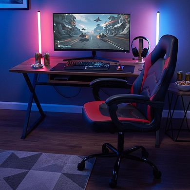 KAUFLY PU Leather Height Adjustable Gaming Chair with Flip-up Arms & Rolling Wheels
