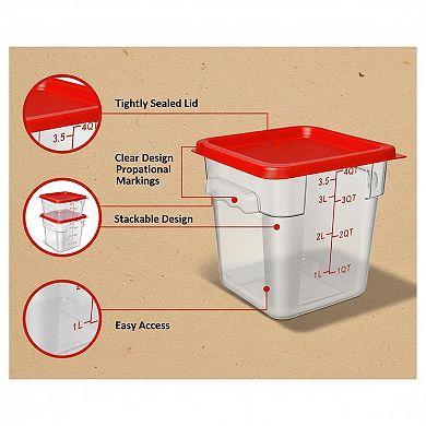 KAUFLY 4-Pack Clear Square Food Containers with Handles&Scale for Marinating&Dough Rising
