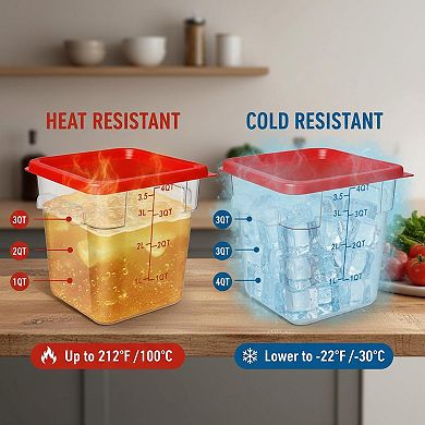 KAUFLY 4-Pack Clear Square Food Containers with Handles&Scale for Marinating&Dough Rising