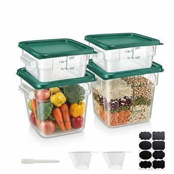 KAUFLY 4-Pack Clear Square Food Containers with Handles&Scale for Marinating&Dough Rising