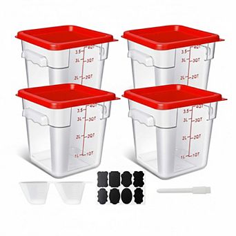 KAUFLY 4-Pack Clear Square Food Containers with Handles&Scale for Marinating&Dough Rising