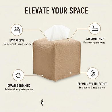 KAUFLY PU Leather Square Tissue Box Cover for Tabletop, Bathroom & Office