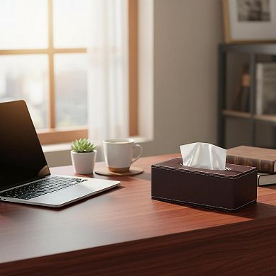 KAUFLY Rectangular Tissue Box Cover Premium Leather Holder for Home Office