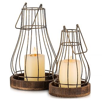 MOEPLSY Farmhouse Rustic Candle Lantern, Decorative Holder for Living Room, Fireplace, Table