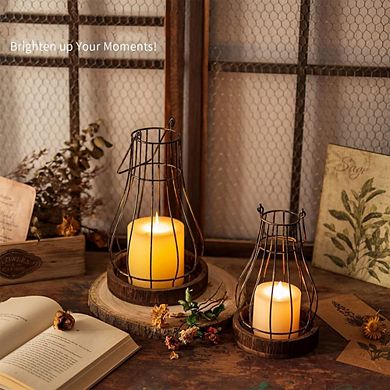 MOEPLSY Farmhouse Rustic Candle Lantern, Decorative Holder for Living Room, Fireplace, Table