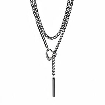 KAUFLY Gothic Bar Pendant Cuban Link Y-Necklace - Adjustable Stainless Steel Chain