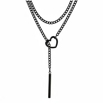 KAUFLY Gothic Bar Pendant Cuban Link Y-Necklace - Adjustable Stainless Steel Chain
