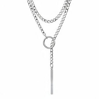 KAUFLY Gothic Bar Pendant Cuban Link Y-Necklace - Adjustable Stainless Steel Chain