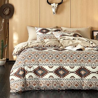 South western Comforter Set, Rustic Ranch Style, 3 pc Beige Brown, Queen