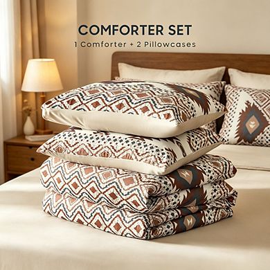 South western Comforter Set, Rustic Ranch Style, 3 Piece, Beige Brown, Queen