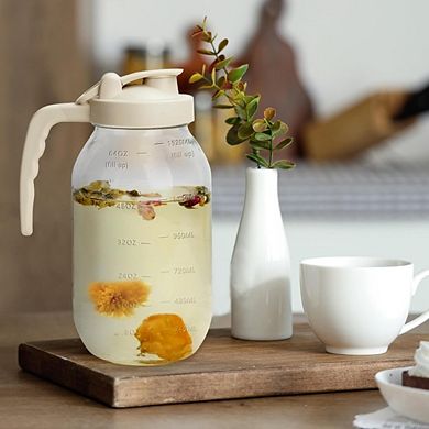 JUANWANG 2 Quart Glass Pitcher with Filter Lid, Airtight, 64 oz