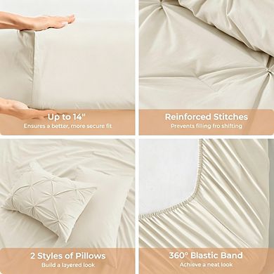 7-Piece Queen Bed in a Bag,Pintuck Design Comforter Set, All-Season Bedding with Sheet Set & Shams