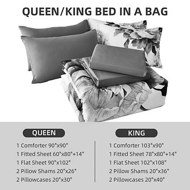 Queen 7-Piece Bed in a Bag Comforter Set, Soft Microfiber Botanical Floral Bedding with Sheets