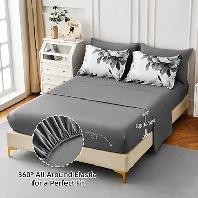 Queen 7-Piece Bed in a Bag Comforter Set, Soft Microfiber Botanical Floral Bedding with Sheets
