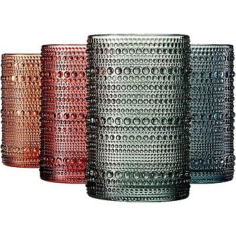 4 pc Highball Glass Set Vintage Embossed Tumblers for Drinks