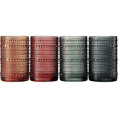4-Piece Highball Glass Set Vintage Embossed Tumblers for Drinks