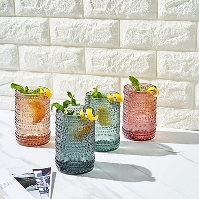 4-Piece Highball Glass Set Vintage Embossed Tumblers for Drinks