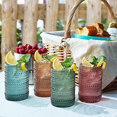 4-Piece Highball Glass Set Vintage Embossed Tumblers for Drinks