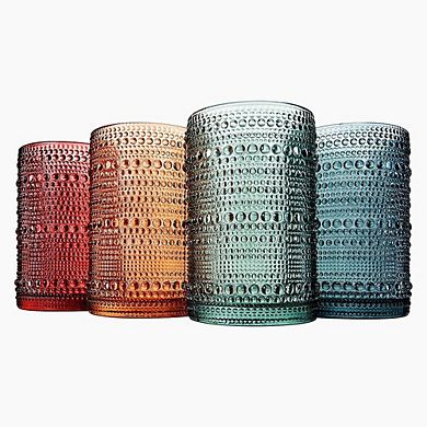 4-Piece Highball Glass Set Vintage Embossed Tumblers for Drinks
