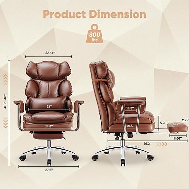 KAUFLY Reclining Height-Adjustable PU Leather Desk Chair with Swivel Wheels