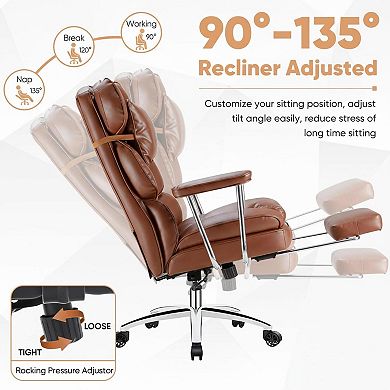 KAUFLY Reclining Height-Adjustable PU Leather Desk Chair with Swivel Wheels