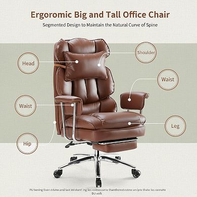 KAUFLY Reclining Height-Adjustable PU Leather Desk Chair with Swivel Wheels