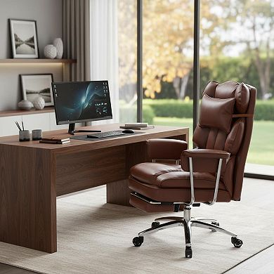 KAUFLY Reclining Height-Adjustable PU Leather Desk Chair with Swivel Wheels