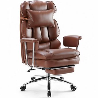 KAUFLY Reclining Height-Adjustable PU Leather Desk Chair with Swivel Wheels