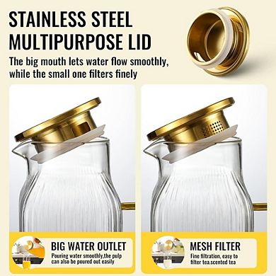 JUANWANG Square Glass Pitcher 4-Pack, 2L with Lid, Striped Design