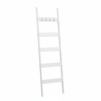 KAUFLY 5 tier Wall-Leaning Blanket Ladder with Hooks,Towel Rack for Living Room Bedroom