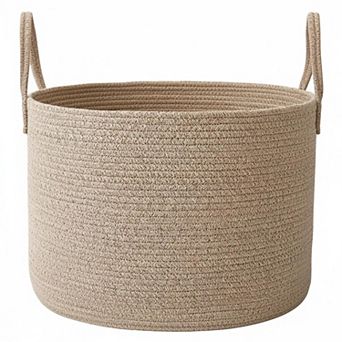 KAUFLY 65L Woven Cotton Rope Blanket Storage Basket with Reinforced Handles