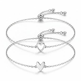 KAUFLY 2 pc Heart Link Chain Bracelet Set - Adjustable Friendship Gift