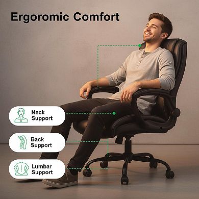 KAUFLY Ergonomic PU Leather Office Chair, Flip-up Armrests & Swivel