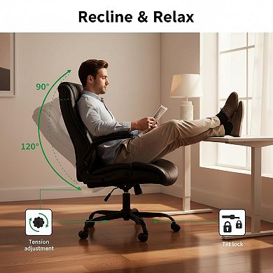 KAUFLY Ergonomic PU Leather Office Chair, Flip-up Armrests & Swivel