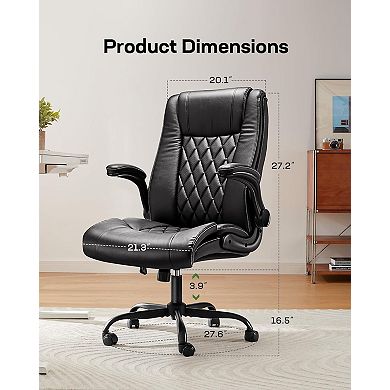 KAUFLY Ergonomic PU Leather Office Chair, Flip-up Armrests & Swivel