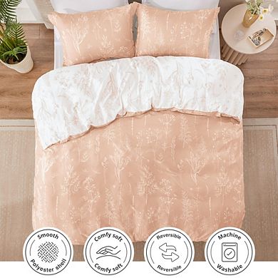 Pink Full Size 3-Piece Comforter Set, Reversible Botanical Floral Bedding Set with Pillow Shams