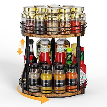 Lazy Susan Rotating Spice Rack Organizer, Adjustable Height Seasoning Holder for Kitchen Countertop