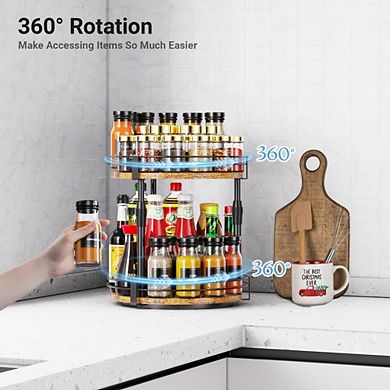 Lazy Susan Rotating Spice Rack Organizer, Adjustable Height Seasoning Holder for Kitchen Countertop