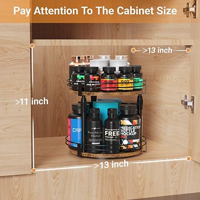 Lazy Susan Rotating Spice Rack Organizer, Adjustable Height Seasoning Holder for Kitchen Countertop