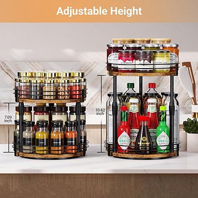 Lazy Susan Rotating Spice Rack Organizer, Adjustable Height Seasoning Holder for Kitchen Countertop