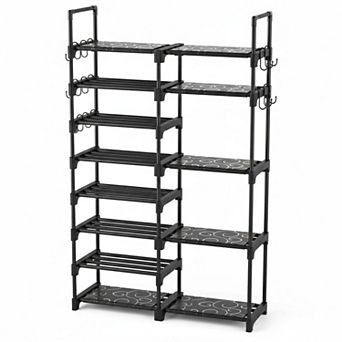 KAUFLY 8 tier Metal Shoe Rack 26-32 Pairs w/15 Hooks Stackable