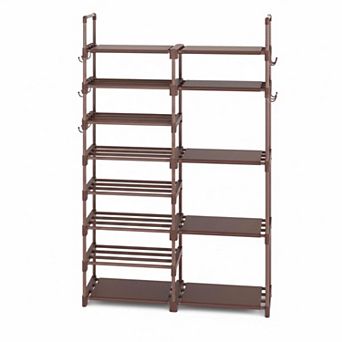 KAUFLY 8 tier Metal Shoe Rack 26-32 Pairs w/15 Hooks Stackable