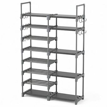 KAUFLY 8 tier Metal Shoe Rack 26-32 Pairs w/15 Hooks Stackable