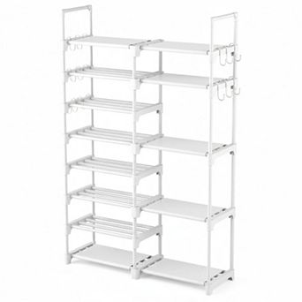 KAUFLY 8 tier Metal Shoe Rack 26-32 Pairs w/15 Hooks Stackable