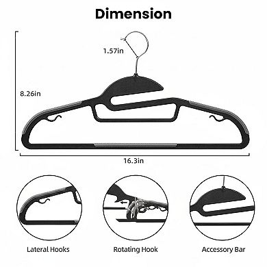 KAUFLY Plastic Hangers 50 Pack Non-slip 360° Swivel Hook S-shape Space Saving