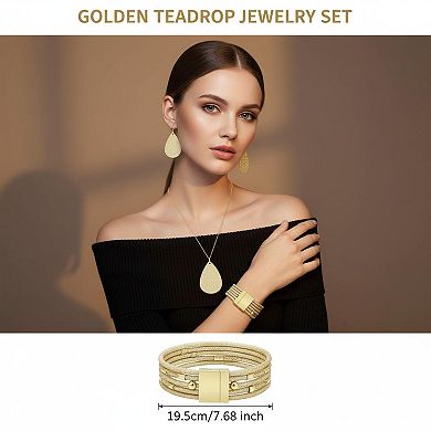 KAUFLY Women's Glitter Jewelry Set Necklace Earrings Multi Layer Bracelet Bridal