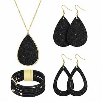 KAUFLY Women's Glitter Jewelry Set Necklace Earrings Multi Layer Bracelet Bridal