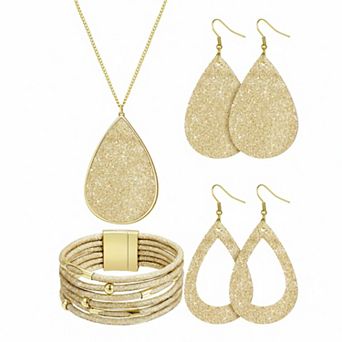 KAUFLY Women's Glitter Jewelry Set Necklace Earrings Multi Layer Bracelet Bridal